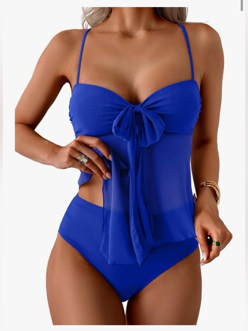 Sheer Tankini Swim Top and High-Waist Bottoms Size XXL
